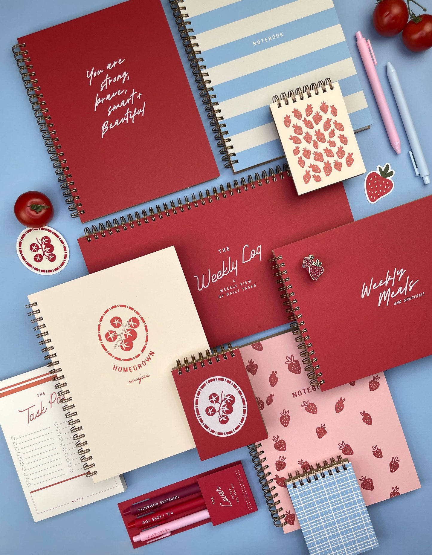 Strawberry Pattern Journal : Lined Notebook : Sunset Pink Cover | Heirloom Ink