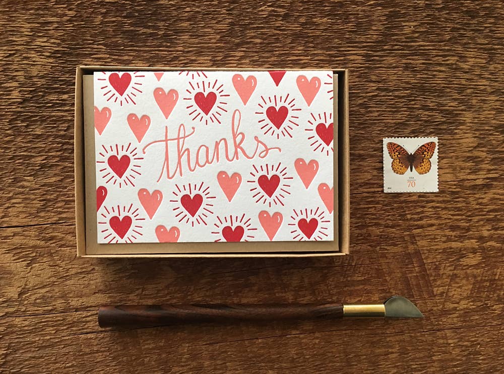 Hearts Thanks Card: Boxed Set of 6