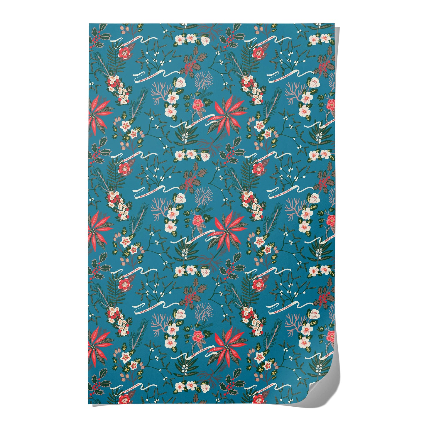Blue Poinsettia holiday wrapping paper