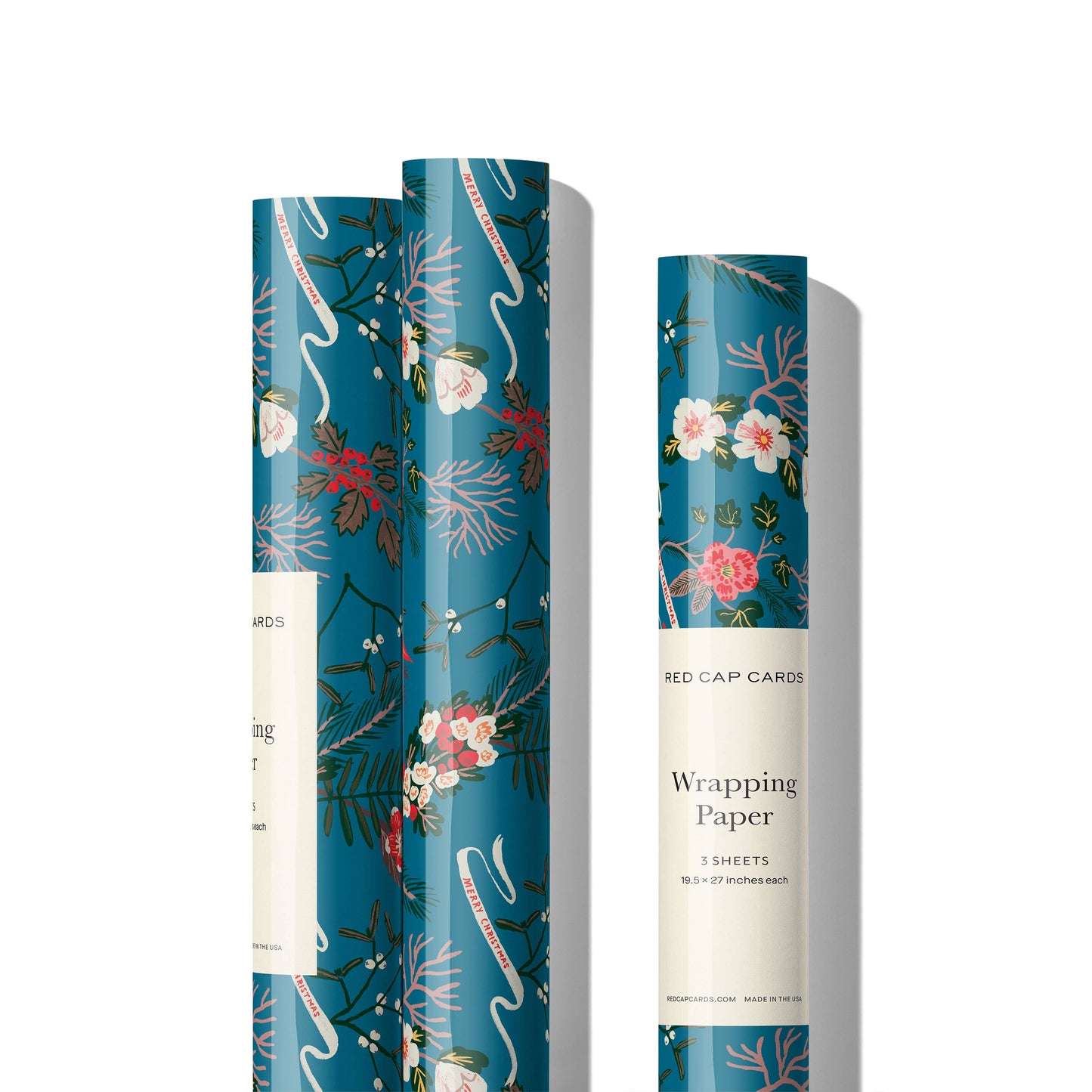 Blue Poinsettia holiday wrapping paper